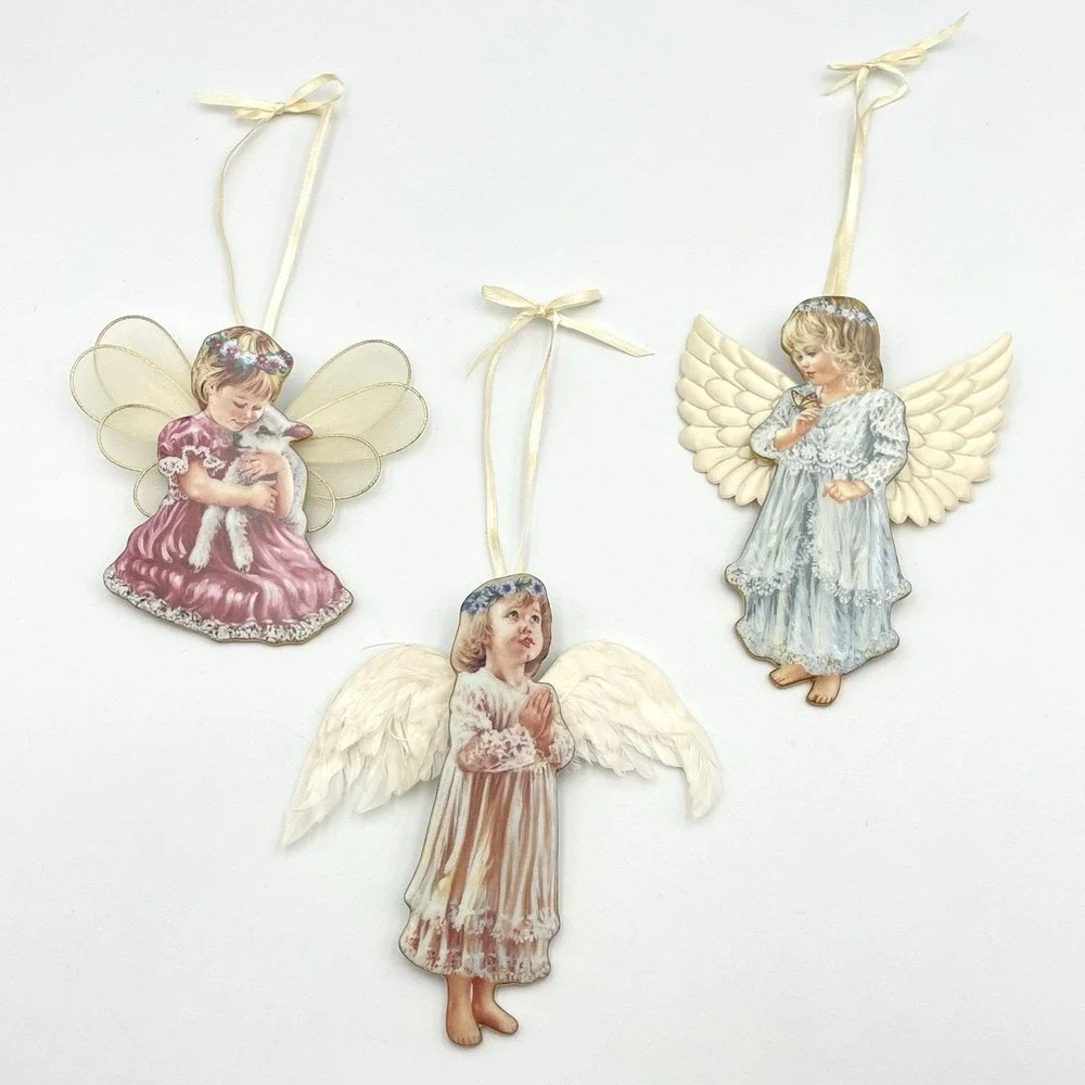 Vintage Bradford Editions Dona Gelsinger Angel Ornaments‎ 1990s Set of 3